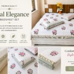 Hand block 100*108 double bedsheet with 2 pillow cover & 2 cushion covers